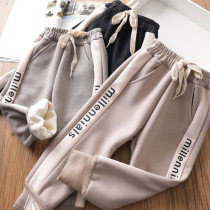One-piece velvet~Girls  foreign style Korean version of the letter sweatpants Autumn and winter baby velvet thickened Wei pants drawstring bloomers