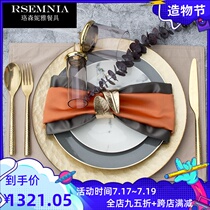 Rsemnia American light luxury Western dishes Creative exhibition hall Club Banquet table Golden table tableware set