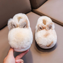Rabbit bag with cotton slippers winter female baby toddler childrens fur shoes thickened indoor childrens plush cotton shoes