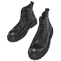 Leather thick-soled Martin boots mens high-top tooling boots British style western wolf boots autumn and winter warm mid-top leather shoes