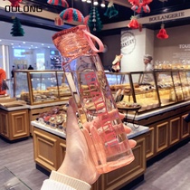 Brief Summer Creative Tide Students Water Glass Sub Plastic Portable Anti Leakage Fresher Cute Korean Version Girl Hearts Water Bottle