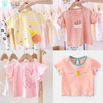 Girl Cotton Doll Cardiovert Summer Child Thin cut short sleeve T-shirt Baby toddler baby toddler foreign air loose Korean version blouse