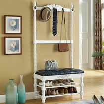 Eurostyle solid wood Multi-functional shoe changing stool clothes hat rack integrated storage stool bedrooms can be seated with clothes hangers in and out of the shoes stool