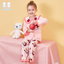 Childrens pajamas womens long-sleeved cotton girls Snow White spring and autumn princess baby home clothes set autumn and winter cotton