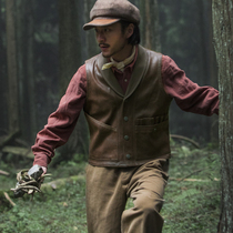SOARIN Amei click the leather waistcoat for men American vintage retro green fruit collar locomotive clothes for leisure hunting waistcoat