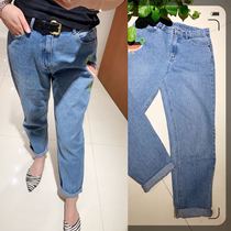 C factory spring and summer Danish bird heavy industry embroidery tapered light blue jeans loose profile leg-covering type