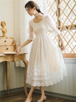 Fa-style first love nepotism dress gentle wind retro dress Skirt Collection Waist Display Slim Fairy Super Fairys white fairy air long dress