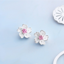 S925 sterling silver romantic cherry blossom diamond stud earrings Fresh and sweet earrings Ear jewelry Simple temperament cold wind design