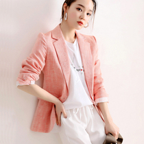Japanese 2021 new spring and summer pop coral orange texture slim body slim long suit jacket suit womens top
