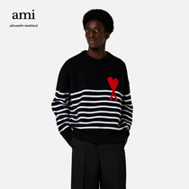 AMI unisex classic love wool stripe casual simple round neck couple jumper