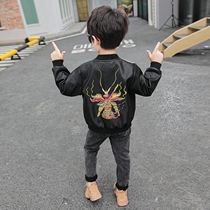 Childrens leather clothes 2021 fall new coats in children trendy handsome foreign air blouses jacket boy fashion boomer clothes