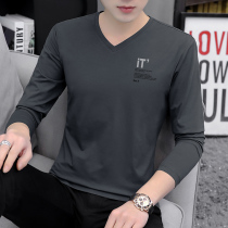 Autumn Clothing 2022 Trendy New Long Sleeve Men T-Shirt Tide Cards V Collar Pure Cotton Korean Version Autumn Clothes Round Collar Thin clothes