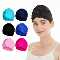 New swimming cap womens long hair fabric comfortable not to take the head fashion ear hot spring swimming cap adult fold head cover women