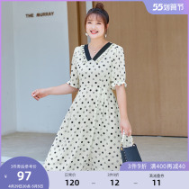 (clear cabin RMB120 ) big code womens dress with summer clothing wave points printed V Collar Bubble Sleeves Cashews snowspun Balloon Platycoon Dress