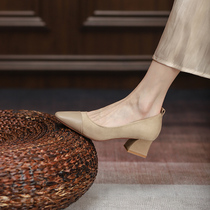 Coarse Heel Single Shoes Woman 2022 Spring Autumn New Dermis Style Casual With Career Commuter Shoes Pointed Heels High Heels