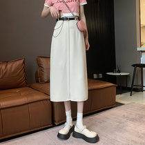 Suit white skirt female summer high waist thin temperament hanging 2021 new a-line skirt mid-length free belt