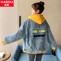 Gush denim jacket teenage girl autumn winter clothing 2022 new junior high school student Han version loose 100 hitch to thicken the lamb hair