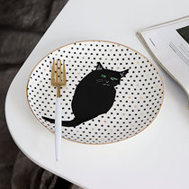 Nordic style light luxury gold wave dot black cat plate breakfast plate dessert plate Western food pasta ceramic home