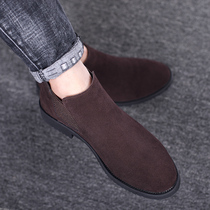 2021 autumn and winter mens shoes trendy shoes frosted high shoes mens brown casual shoes Joker frosted fur Martin boots