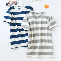 Special offer cotton short-sleeved T-shirt mens spring and autumn wide striped half-sleeved shirt young students home clothes can be worn outside