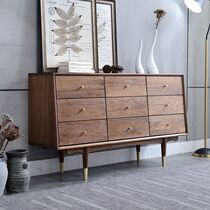  Solid wood nine-drawer cabinet Nordic Japanese solid wood black walnut dining side cabinet bowl bedroom clothes storage storage wardrobe
