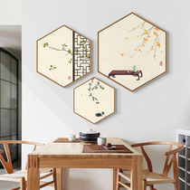 New Chinese restaurant wall painting tea room Zen hexagonal murals living room background wall decoration painting study wall painting