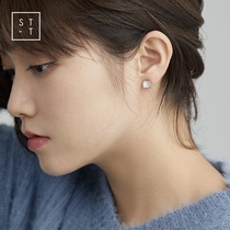 Mrs. Shen S925 sterling silver Korean small Joker square shell earrings female cold wind niche design earrings