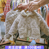 Children plus velvet padded pajamas two-piece autumn winter clothes 2020 new baby warm men and women home clothing set