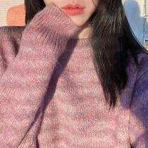 Maje Koce Smoky Purple Soft Sweater Loose Lazy Style New Years Sweet Long Sleeve Round Neck Pullover Sweater