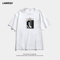 Lanning song new printed short-sleeved T-shirt mens personality trend brand trend men white Korean version of the t-shirt pattern summer