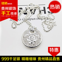  Sterling silver S990 necklace handmade hollow flower rich pendant female silver jewelry long simple sweater chain accessories wild