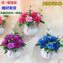 Hanging Wall Flower set plastic fake flower ornaments ornaments home living room fence wall wall hanging piece flower basket