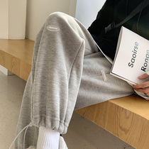 Sports pants womens loose feet Spring and Autumn Summer small straight tube 2021 New slim casual gray wide leg pants