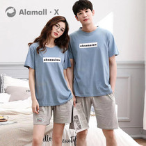 Couples pajamas short sleeves women cotton 2022 summer thin style pullover mens simple casual plus size homewear set