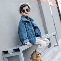 Medium and large childrens clothing boys autumn winter clothes plus velvet coat 2021 new children Foreign style lamb cashmere boys autumn thick