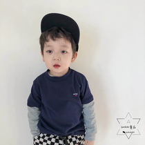 LANIKIki SPRING AND AUTUMN CHILDRENS LETTERS SPLICING LONG SLEEVE T SHEEP SUEDE PURE COTTON PULL RACK FOR UNDERSHIRT SPOT