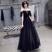 Evening dress women 2021 new summer black ladies temperament art test banquet host dress dress long