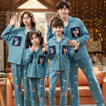 2021 new children parent-child sleepwear a family of three pure cotton spring and autumn long sleeve female dress boys baby household clothes