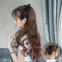 Wig Female long curly hair Big wavy long hair simulation ponytail tied from natural realistic strap type high ponytail wig