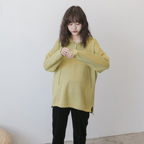 Gestational sweater sweater sweatshirt spring autumn season with cap jacket loose with long t-shirt casual blouse with hat knit