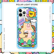 Auroras multi-milk tea giant scarlet applies Apple original XS mobile phone 11pro cartoon protection shell iPhone12max