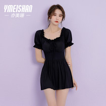 Hot spring swimsuit women 2021 New Conservative belly thin Korean ins Net red fairy fan one-piece dress swimsuit