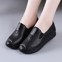 Spring and autumn sets of foot lazy shoes Super soft-soled bean shoes single shoes womens flat comfortable mother shoes leather shoes plus velvet cotton shoes