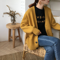 Outside sweater women loose wear 2020 Autumn and Winter new foreign style Korean lazy style knitted cardigan jacket