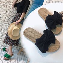 Non-slip indoor temperament Princess spring and summer fresh forest bow outdoor dormitory Korean version of women slippers wear summer