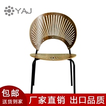 Nordic Designer Shell Chair Light Lavish Solid Wood Dining Chair Home Modern Iron Art Sun Chair Make-up Chair Dining Room Chair