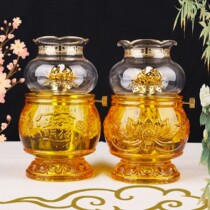 Buddha oil lamp Lotus butter lamp glazed lamp holder liquid ghee windproof candle holder household Buddha front lamp long light