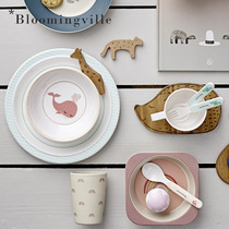  Denmark Bloomingville childrens tableware combination Cute cartoon pattern bowl cup knife and fork safety and environmental protection