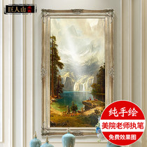  Yishuo European-style living room pure hand-painted oil painting American landscape landscape vertical version of the entrance hanging painting Lu Fu Lu cornucopia