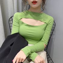 Net Red Undershirt Hitch 2020 Chunqius new sexy hollowed-out t-shirt woman long sleeve 100 lap blouse